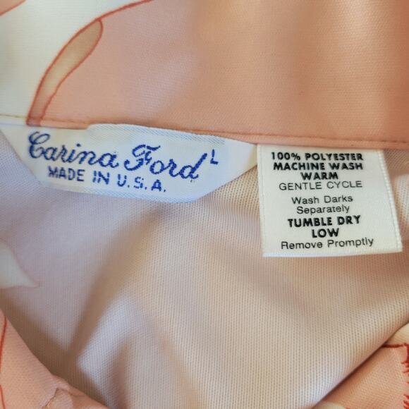 Vintage Carina Ford Shirt Mens L Pink Abstract Floral Disco Open Collar 70s USA - Picture 2 of 5